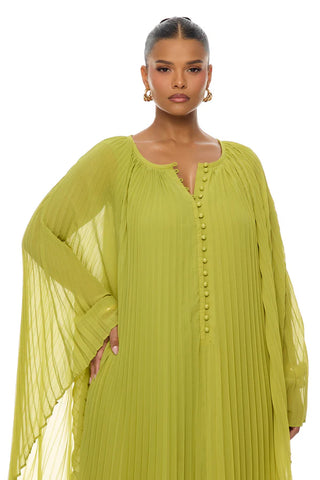 Aviana Pleated Maxi Dress - Chartreuse