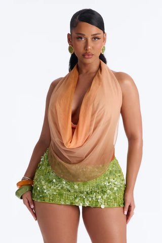 Desert Baddie Mesh Cowl Neck Halter Top