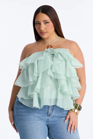 Ruffle Cutie Hardware Organza Halter Top