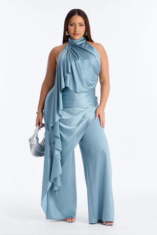 Chic Motives Draped Wide Leg Jumpsuit