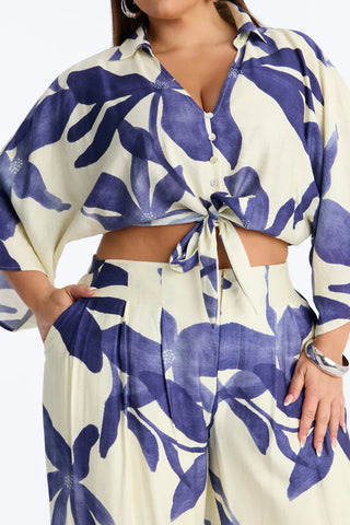 Floral Desire Linen Pant Set - Blue/combo