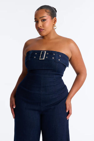 Marie Denim Belted Jumpsuit - Dark Wash