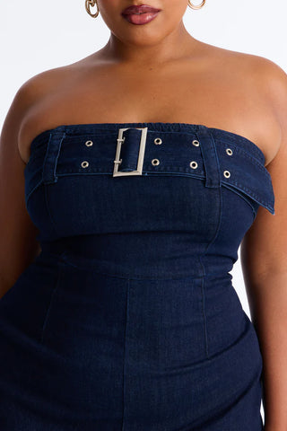 Marie Denim Belted Jumpsuit - Dark Wash