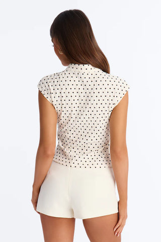 Mina Textured Polka Dot Mock Neck Short Sleeve Top