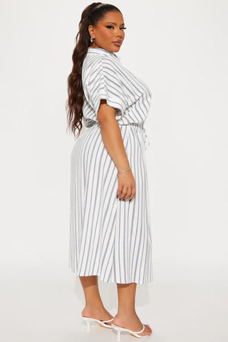 Casual Day Pinstripe Linen Midi Dress