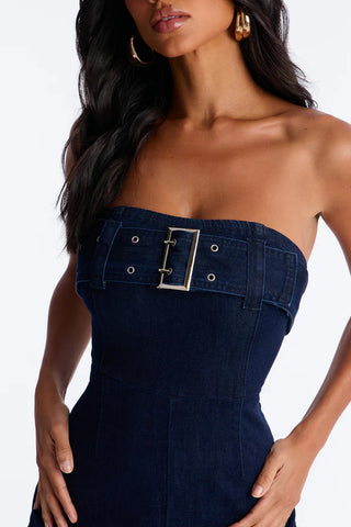 Marie Denim Belted Jumpsuit - Dark Wash