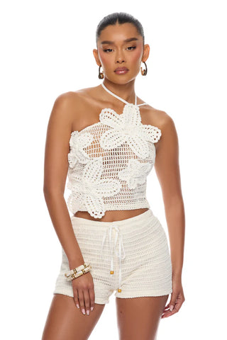 Alayah Floral Applique Crochet Short Set