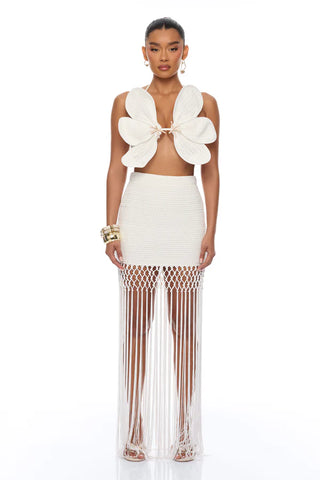 Ocean Breeze Fringe Crochet Skirt Set