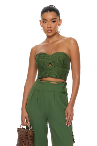 Cancun Nights Braided Strapless Jumpsuit - Olive