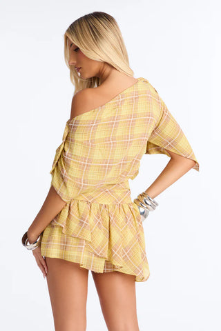 Come Closer Plaid One Shoulder Skirt Set