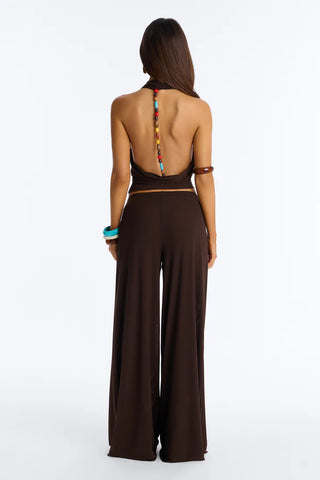 After Dark Behavior Mesh Halter Pant Set - Chocolate