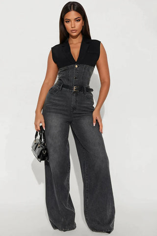 Double Identity Denim Jumpsuit - Black Wash