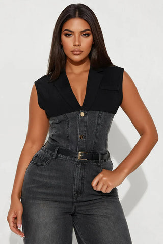 Double Identity Denim Jumpsuit - Black Wash