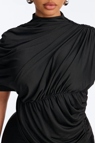 Madalyn Mock Neck Ruched Short Sleeve Top
