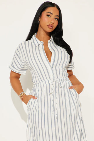 Casual Day Pinstripe Linen Midi Dress