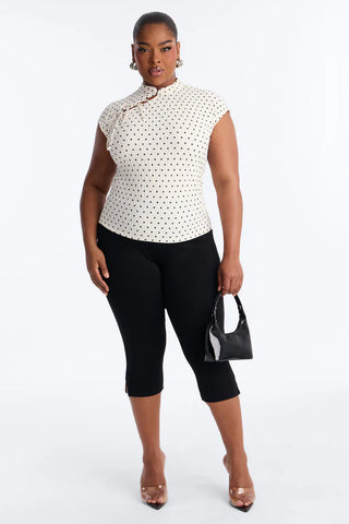 Mina Textured Polka Dot Mock Neck Short Sleeve Top