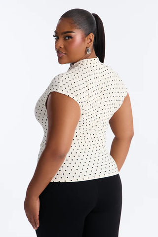 Mina Textured Polka Dot Mock Neck Short Sleeve Top