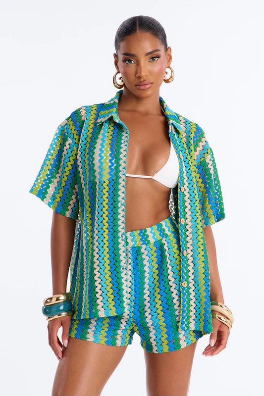 Marimar Crochet Short Set - Green/combo