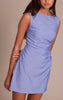 White Pinstripe Ruched Detail Bodycon Dress