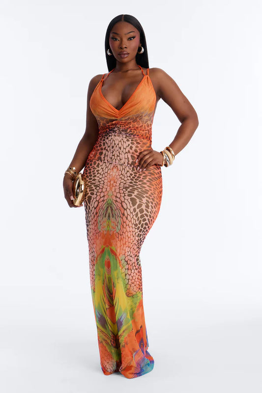 Beach Club Strappy Mesh Maxi Dress