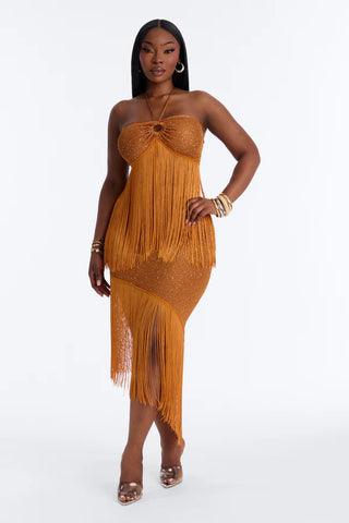 Lexi Fringe Crochet Skirt Set - Bronze