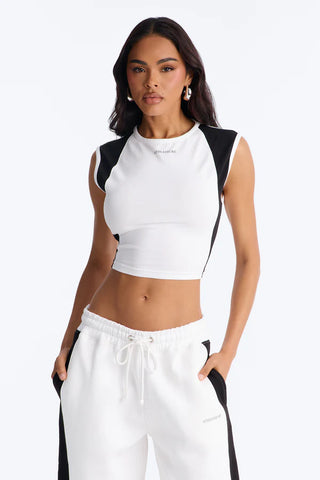 Athleisure Day Fleece Barrel Leg Pant Set - White/Black