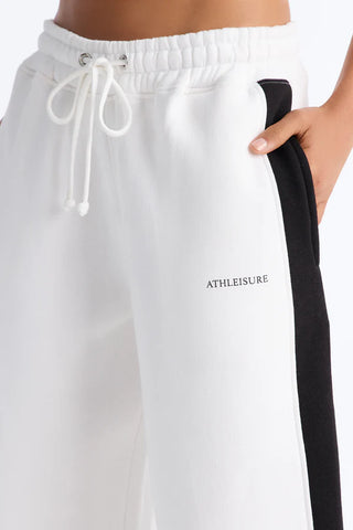 Athleisure Day Fleece Barrel Leg Pant Set - White/Black