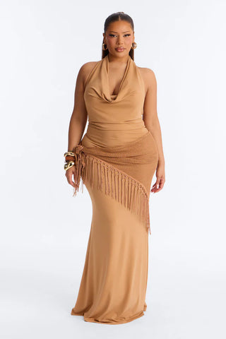 Santorini 2 Piece Fringe Scarf Maxi Dress