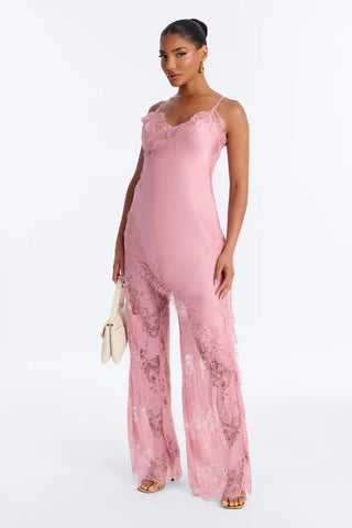Yasmin Satin Lace Pant Set