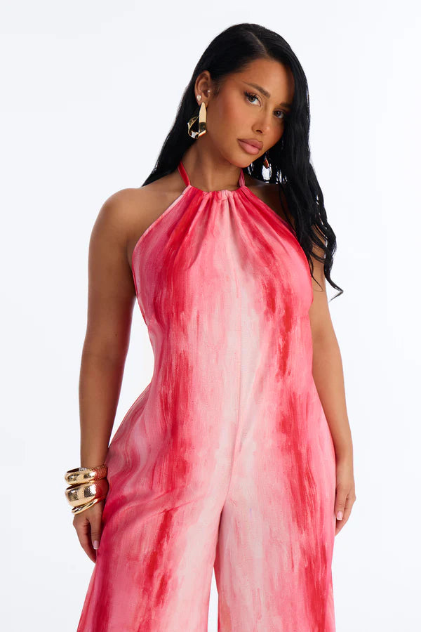 Sunset Hour Halter Wide Leg Jumpsuit