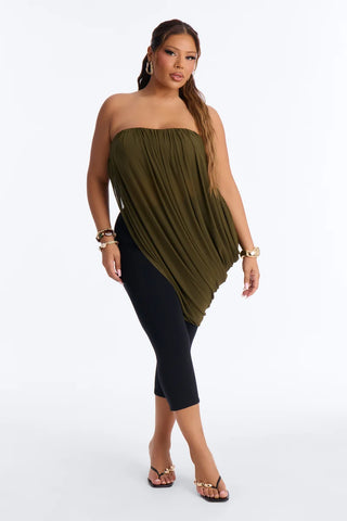 Bora Bora Nights Ruched Asymmetrical Mesh Top