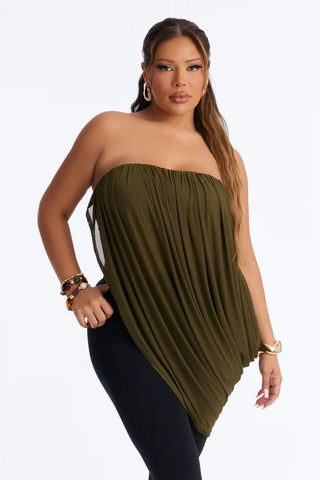 Bora Bora Nights Ruched Asymmetrical Mesh Top