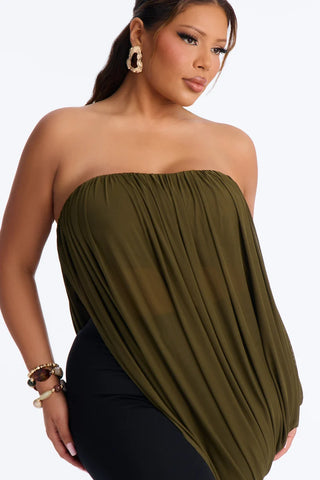 Bora Bora Nights Ruched Asymmetrical Mesh Top