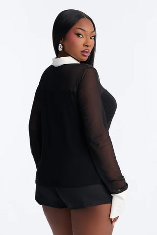 Strictly Yours Ruched Mesh Long Sleeve Shirt
