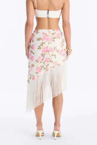 Something Sweet Floral Fringe Trim Midi Skirt - Ivory/combo