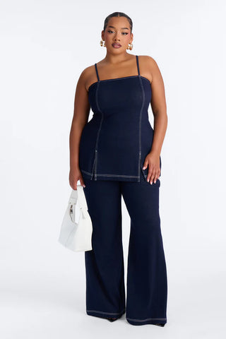 Diana Knit Denim Pant Set - Dark Wash