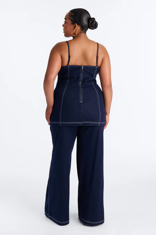 Diana Knit Denim Pant Set - Dark Wash