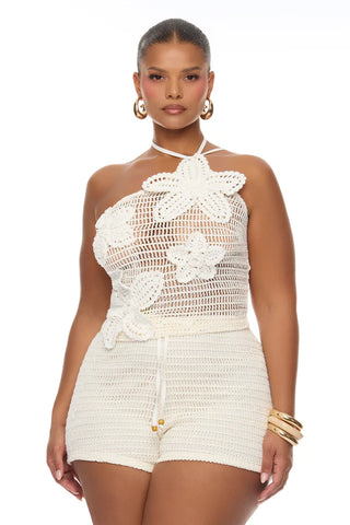 Alayah Floral Applique Crochet Short Set