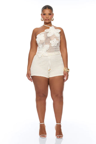 Alayah Floral Applique Crochet Short Set
