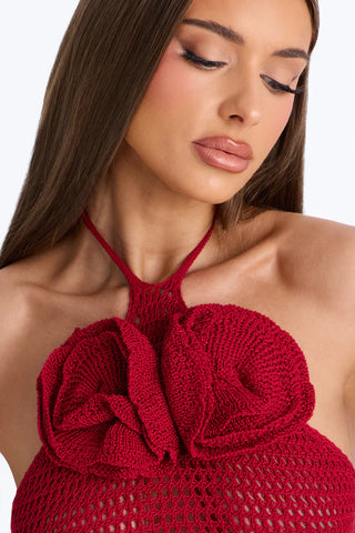 Sadie Floral Crochet Maxi Skirt Set - DarkRed
