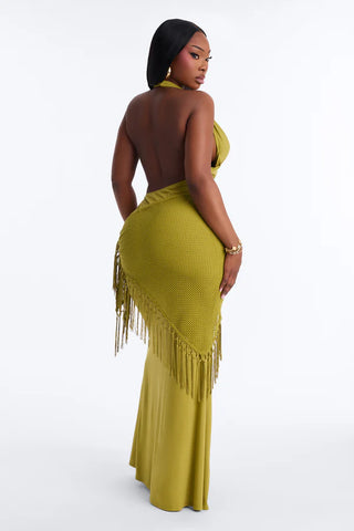 Santorini 2 Piece Fringe Scarf Maxi Dress