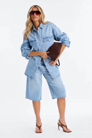 Going Downtown Denim Belted Jort Set