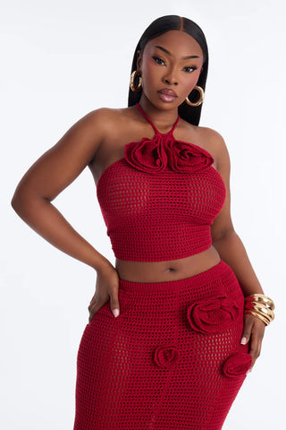 Sadie Floral Crochet Maxi Skirt Set - DarkRed