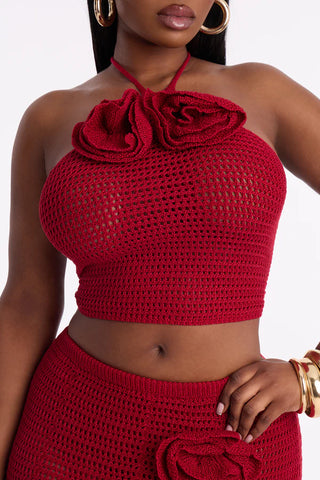 Sadie Floral Crochet Maxi Skirt Set - DarkRed