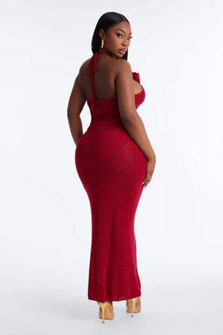Sadie Floral Crochet Maxi Skirt Set - DarkRed