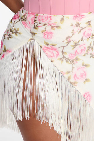 Something Sweet Floral Fringe Trim Midi Skirt - Ivory/combo
