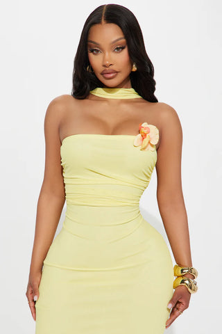 Rosa Mesh Strapless Maxi Dress