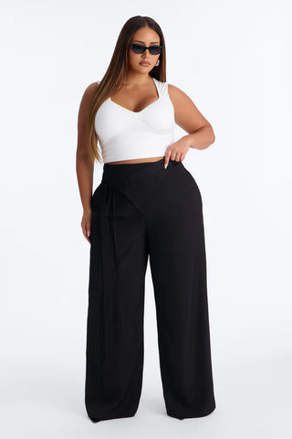 Center of Attention Asymmetrical Waist Wide Leg Trousers