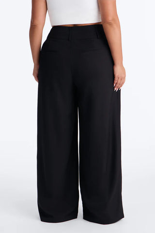 Center of Attention Asymmetrical Waist Wide Leg Trousers