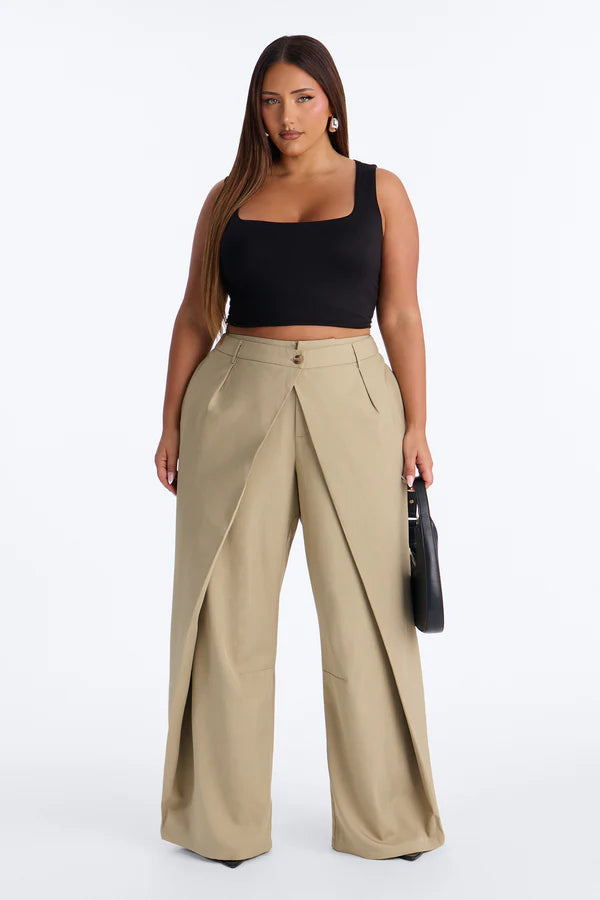Margaret Solid Wide Leg Front Wrap Trouser Pant